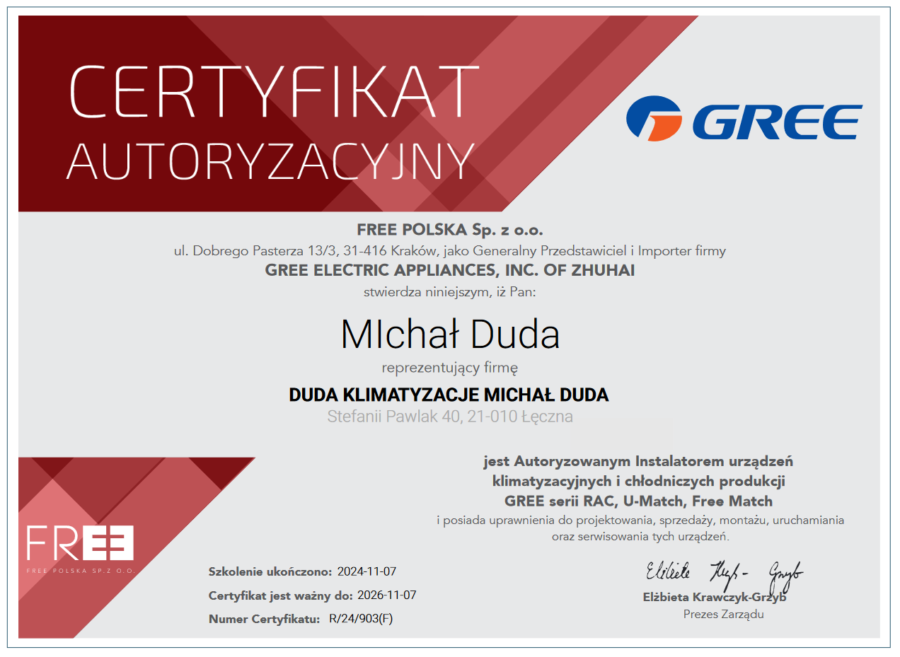 Gree certyfikat