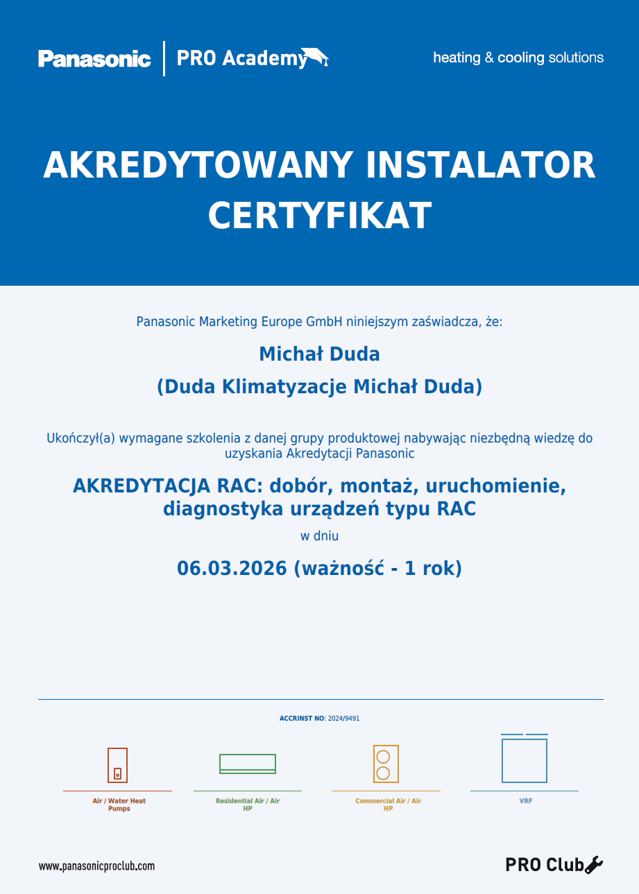 Certyfikat Panasonic